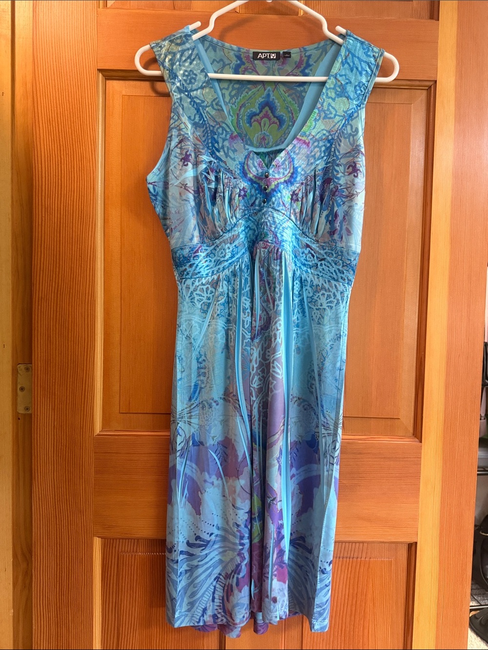 APT. 9 Blue Paisley Maxi Dress Size S Sleeveless Boho Empire Waist